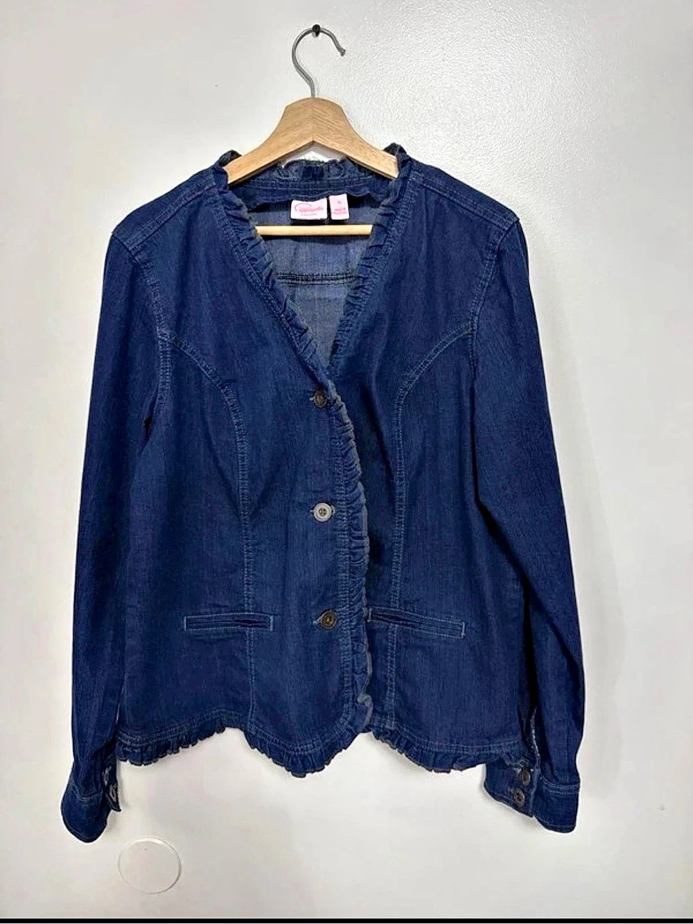 Appagallo Casuals Women's Ruffled Denim Jacket Size XL Like New